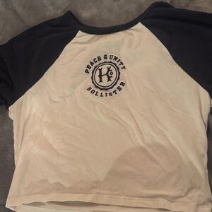 Hollister Black and Cream Raglan Tee